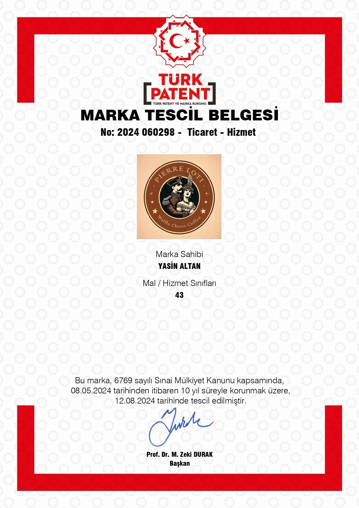 Pierre Loti Marka Tescil Belgesi